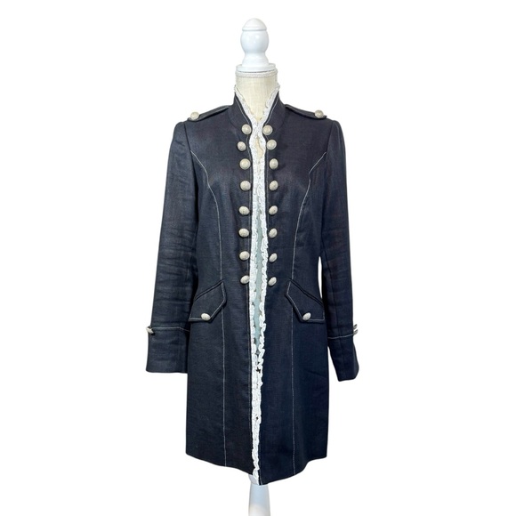 Insight New York Women’s Black Military Jacket Sz 10 Ruffle Lined Button Detail - Picture 1 of 16